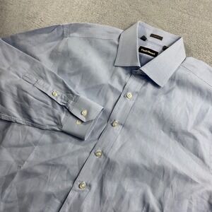 Paul Stuart Mens Slim Fit Dress Shirt 17 34 Light Blue Micro Check Spread Collar